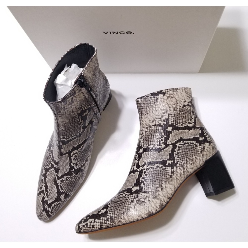 Vince Lanica Python Snake Leather Block Heel Ankle Bootie Boot NIB 6.5 7 $450